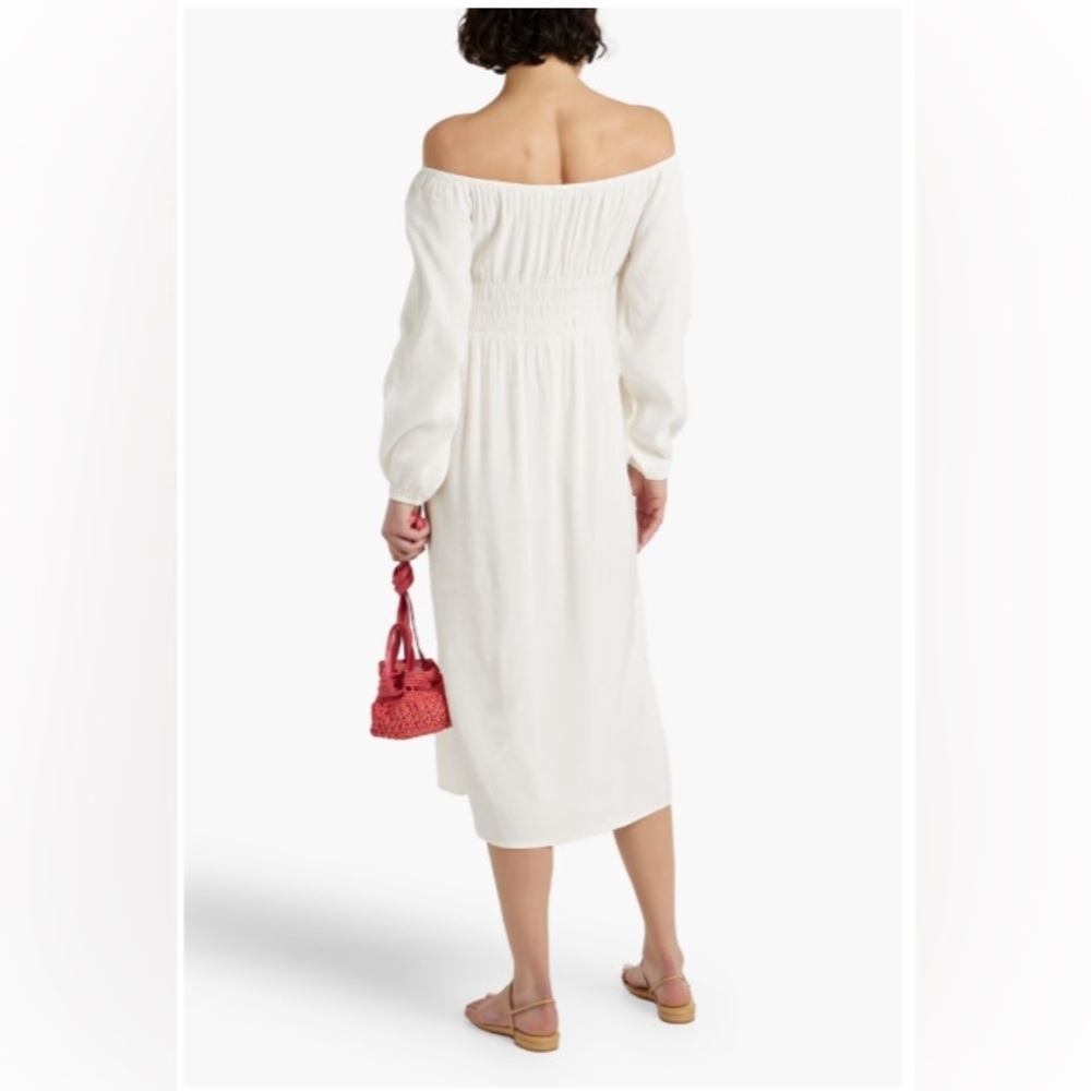 ONIA Air-Off The Shoulder Peasant Whimsical Boho Linen Midi Dress Size XL US 10 - Picture 2 of 4